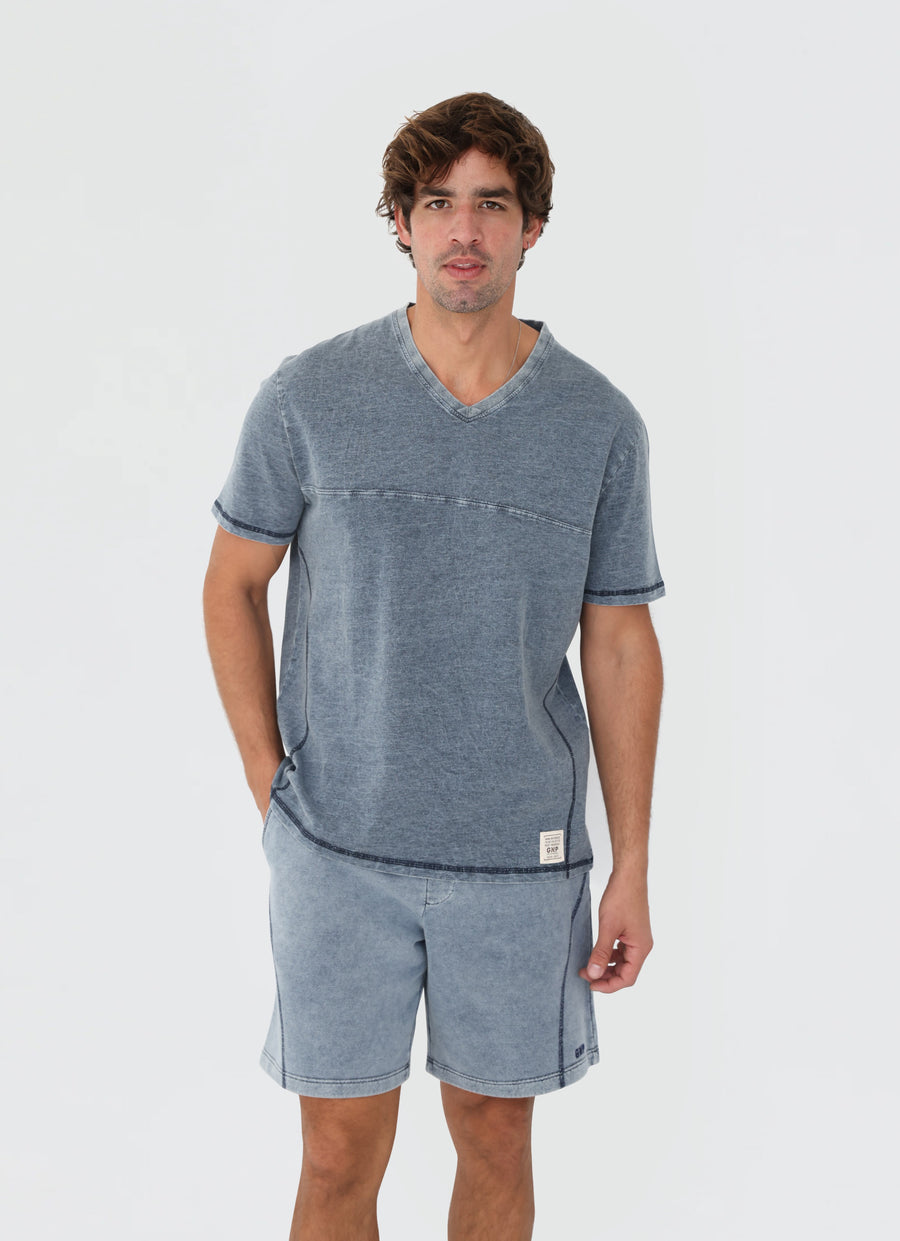GNP Denim Look Washed V Neck Relaxed T-Shirt