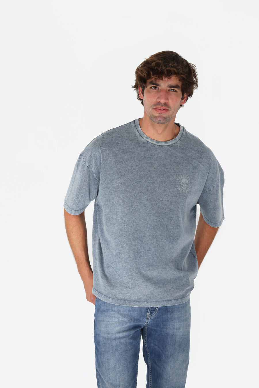 GNP Denim Yıkamalı Baskılı Oversize T-Shirt