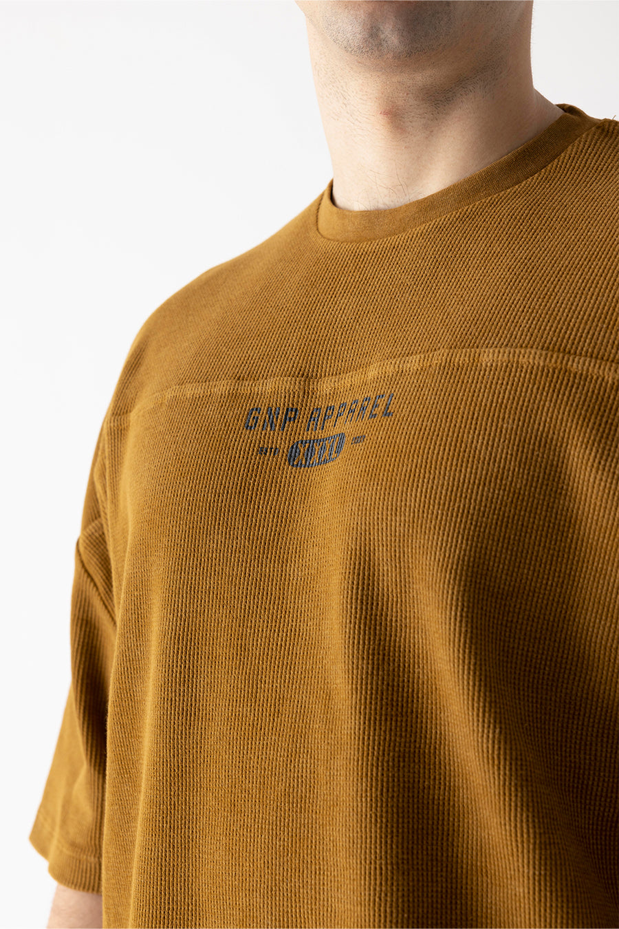 GNP Eskitme Yıkamalı Oversize Waffle T-Shirt Hardal