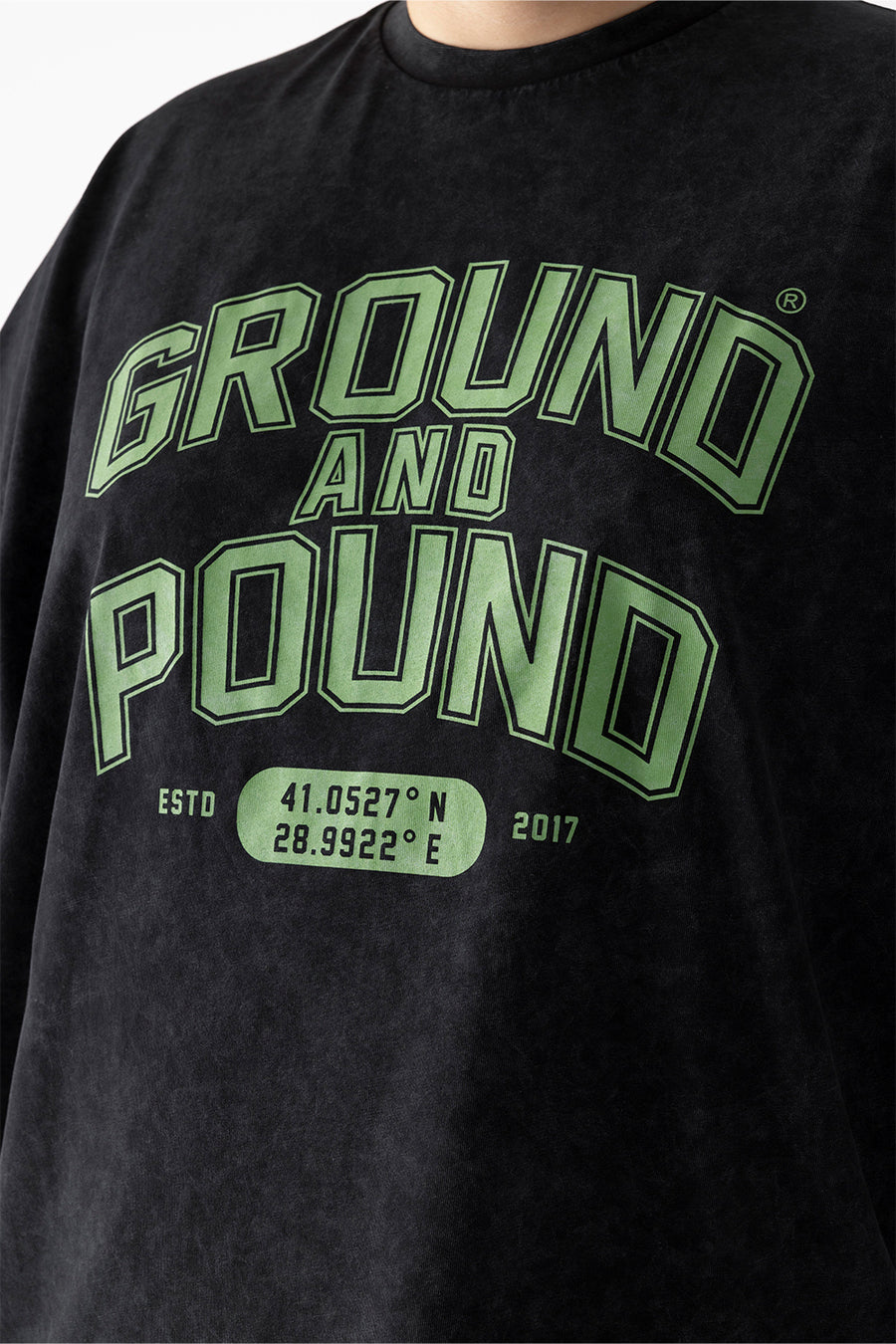 Ground And Pound Eskitme Yıkamalı Oversize T-Shirt Siyah
