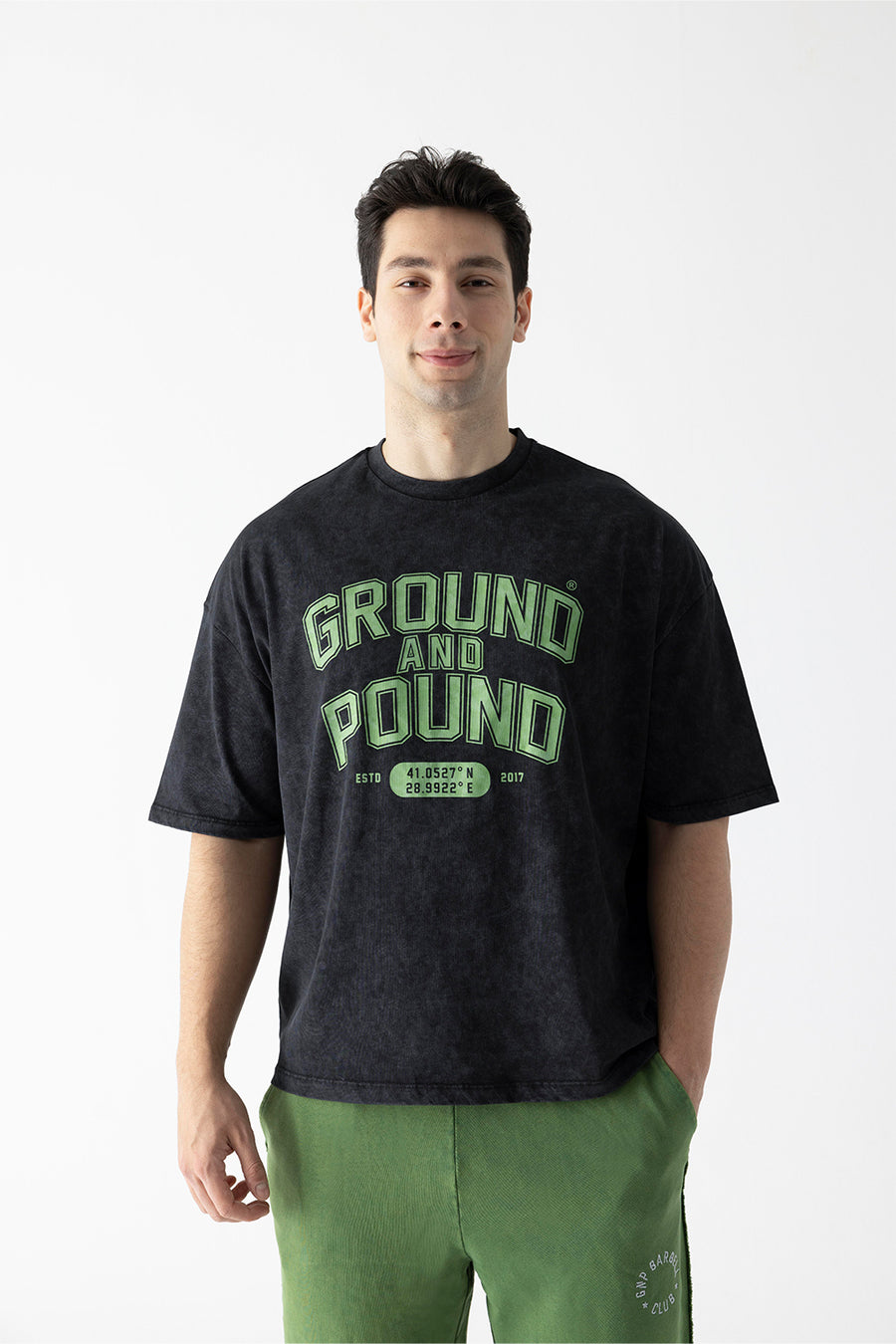 Ground And Pound Eskitme Yıkamalı Oversize T-Shirt Siyah