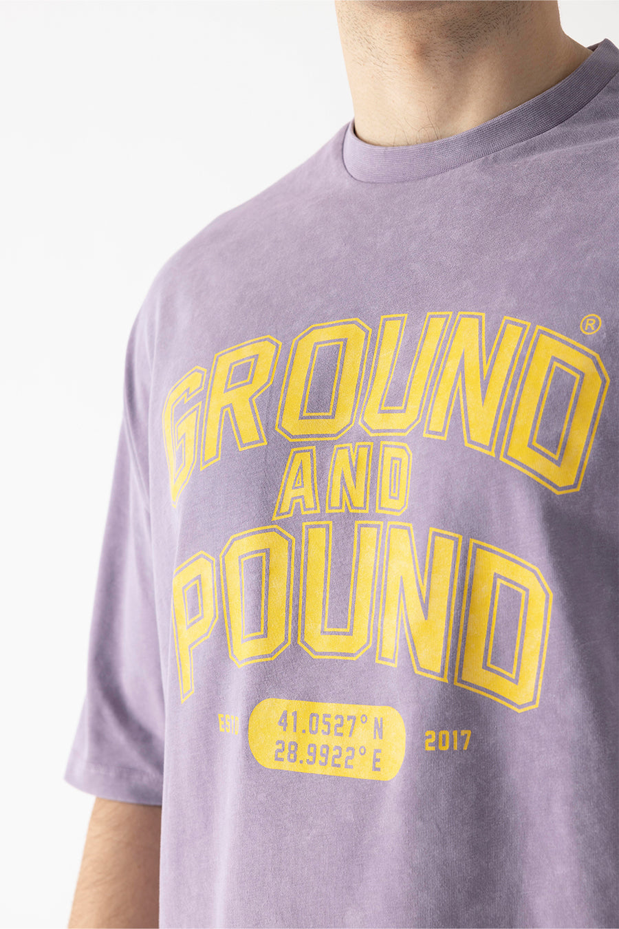 Ground And Pound Eskitme Yıkamalı Oversize T-Shirt Mor