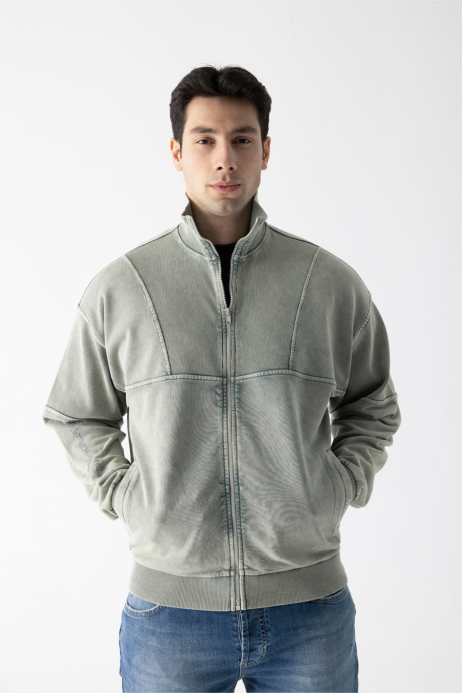 GNP Zip Through Retro Track Neck Sweatshirt