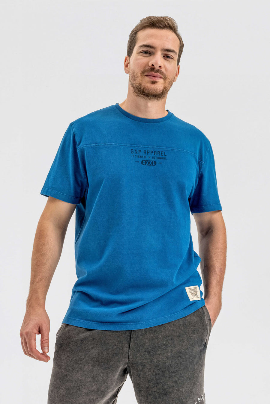 GNP Dikiş Detaylı Mavi Yıkamalı T-shirt