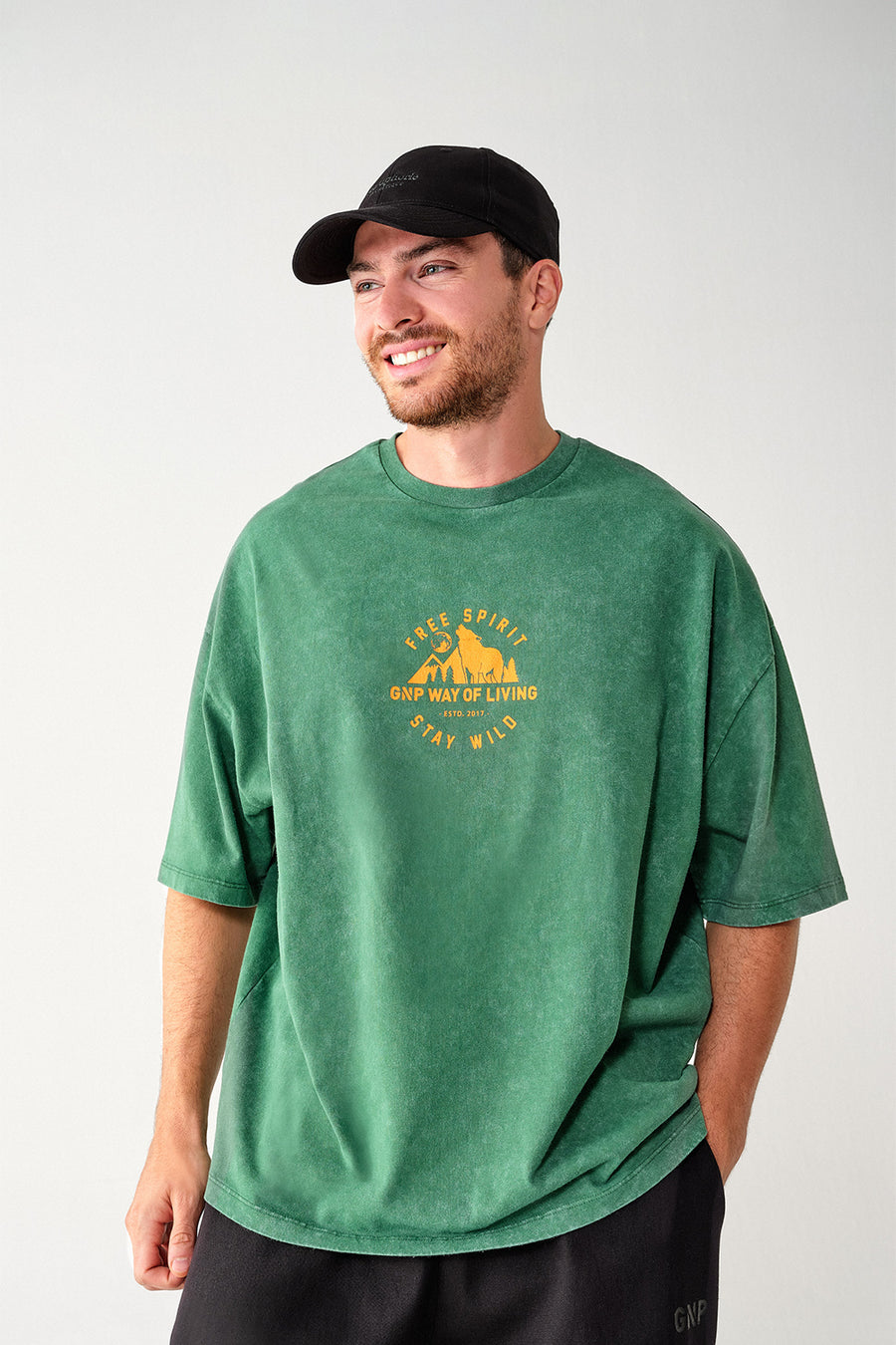 GNP Eskitme Yıkamalı Yeşil T-shirt