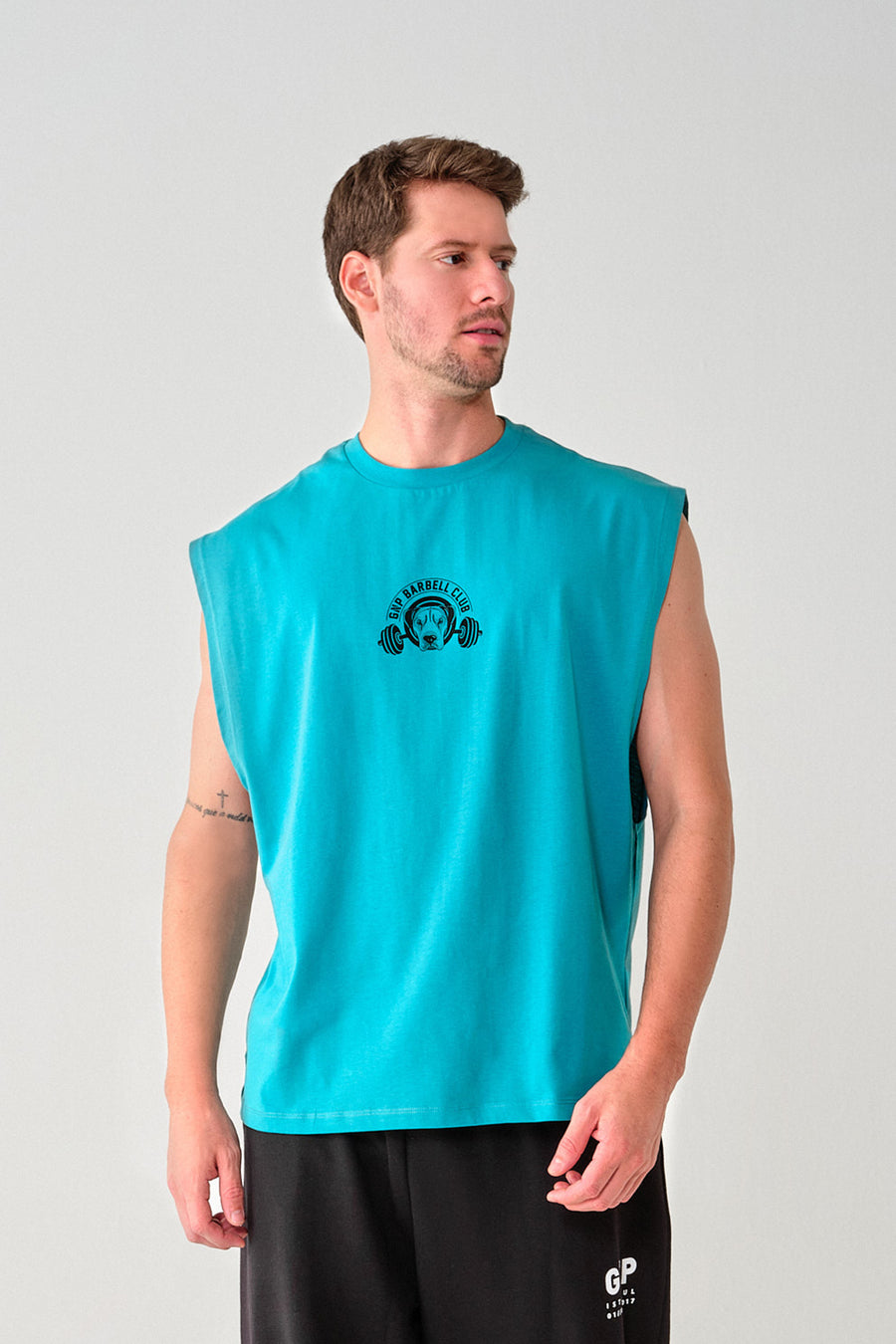 GNP Barbell Club Sleeveless Turquoise Tshirt