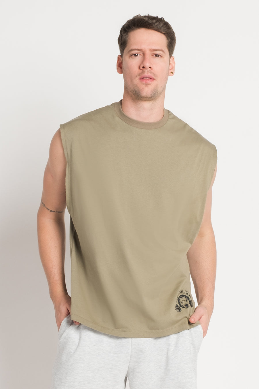 Barbell Club Khaki Sleeveless T-Shirt