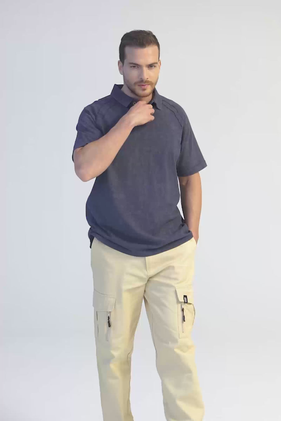 Eskitme Yıkamalı Lacivert Polo T-shirt