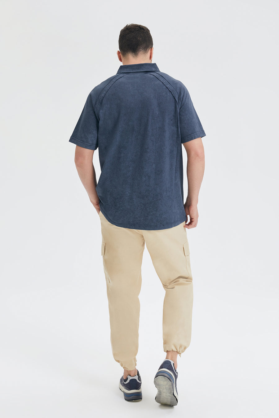 Eskitme Yıkamalı Lacivert Polo T-shirt