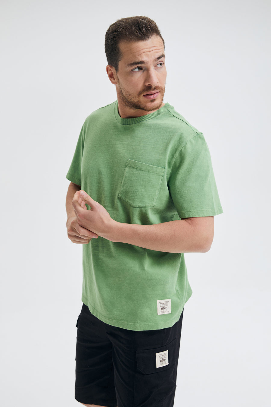 GNP Acid Washed Green Tshirt With Pocket Detail